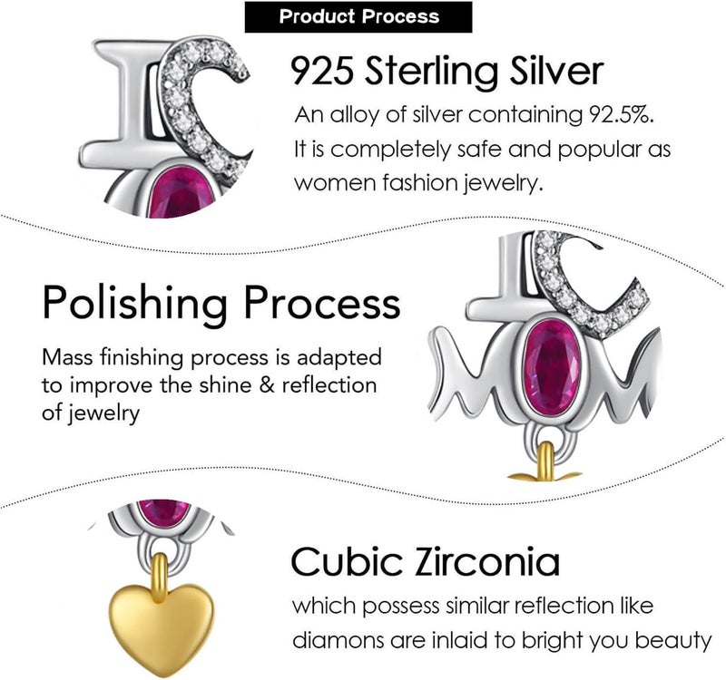 VALGACLS Mom Wife Daughter Love Heart Wedding Rings Charms 925 Sterling Silver Charms for Bracelets Necklace Valentine's Day Mother's Day Jewelry Charm for Women - Image 4